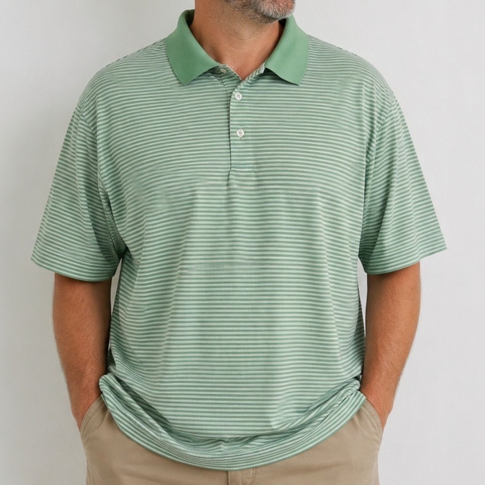 Cutter & Buck Men's XL Striped Golf Polo Green White Short Sleeve Preppy Shirt